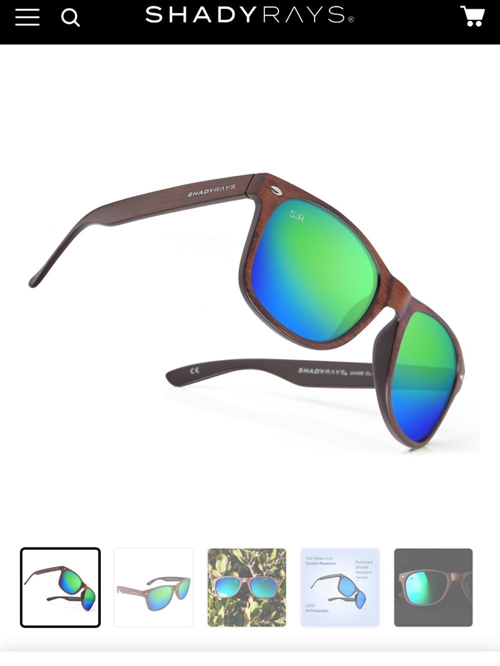 Shady Rays Men's Green Mirrored Sunglasses - Wood Frame